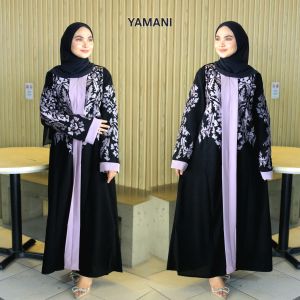 Yamani - Abaya Gamis Hitam Bordir Jetblack Saudi Jalabia Busui Haji Umroh Dress Maxi