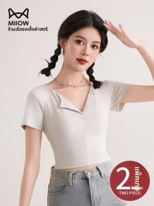 MiiOW | เสื้อยืดคอกลมแขนสั้นผู้หญิง MiiOW Catwoman ฤดูร้อน 2025 เสื้อยืดแขนสั้นทรงเข้ารูป ใส่สบาย ดูดซับเหงื่อ ระบายอากาศได้ดี