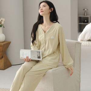 miiow | Comfortable Long Sleeve Long Pants Sleepwear Set For Women 2025 New Style Embroidered Cotton Casual Home Clothes Outfit