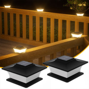 Black Shell Solar Post Top Light 2LED IP65 Outdoor Fence Lamp Post Deck Cap Lights for Garden Courtyard Cottage Gate Wall Decor