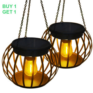 Pumpkin Lantern Solar Big Lantern Hanging Garden Outdoor Lights Metal Waterproof LED Table Lamp Decorative Solar Garden Lights for Yard Tree