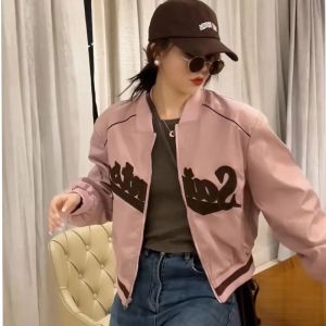 Street Style Pink Letter Embroidery Jacket