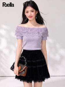 puella | Stylish Lace Off-shoulder Sheer Lace Splicing Slimming Top
