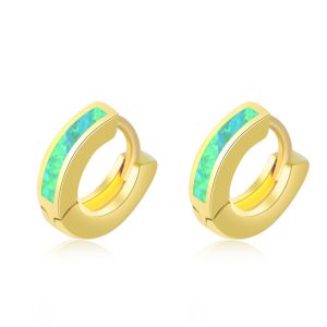 Golden Hoop Earrings with Blue OpalMinimalist Circle Earrings for WomenHypoallergenic Fashion Jewelry for Daily Wear Gift for