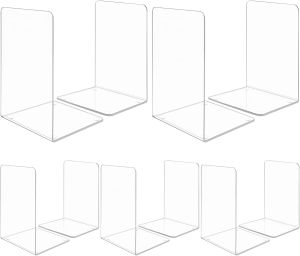 2-8 Pieces Book Ends Bookends Book Stand Book Stopper Clear Bookend for Shelves Acrylic Book Ends for School Library