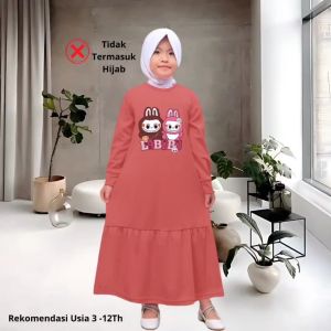Baju Gamis Anak Perempuan Terlaris Pakaian Fashion Muslim Terbaru Motif LABUBU Viral Usia 3-12 Tahun