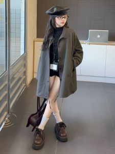 MPW | Girls Mid-Length Loose Coat Spring Autumn Fashionable Korean Style Childrens Outerwear Casual Long Sleeve Straight Cut Coat