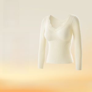 MiiOW | Warm Thermal Underwear Set For Women With Chest Pad Fleece Lined Seamless Autumn Winter Clothes V Neck Long Sleeve Base Shirt