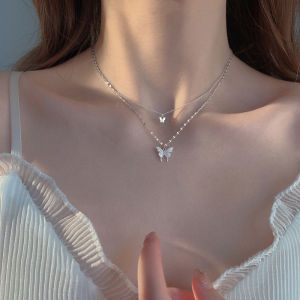 Shiny Butterfly Rhinestone Micropaved Gold Clavicle Chain Choker Necklace for Women Girls
