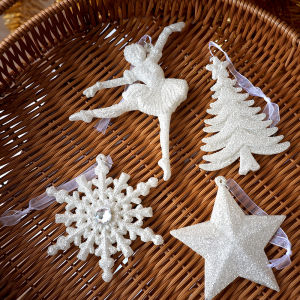 Christmas Decoration Sparkling Powder Ornament Christmas Tree Decorative Snowflake Deer Five-pointed Star Hanging Pendant