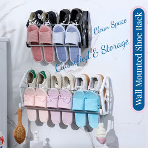 Bathroom Slippers Rack Free Punching Simple Shoe Rack Space Saving Rack Wall Hanging Stainless Steel Shoe Shelf Home Storage