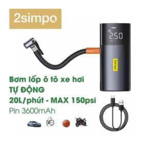 Máy bơm lốp xe ô tô xe hơi 2SIMPO Bơm cầm tay đa năng 3400mAh 150psi Tốc độ 20L/ phút