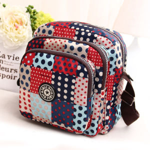 Casual Nylon Crossbody Bag with Floral Pattern and Telescopic Handle Soft Texture Oxford Spinning Zipper Closure