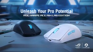ROG Harpe Ace Aim Lab Edition Gaming Mouse - Black / Moonlight White 54g Ultra-Lightwieght Tri-Mode Connectivity 36K DPI Sensor 5 Programmable Buttons ROG SpeedNova Esports & FPS Gaming