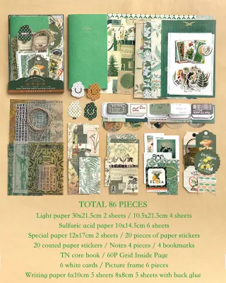 Journamm 86pcs/pack DIY Scrapbooking Pack Collage Junk Journal Decor Stickers Materials Paper Combo Kit Aesthetics Stationery
