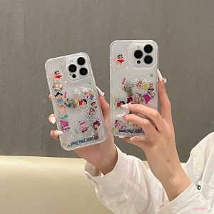 Transparent Sandflowable Wax Pen Apple 16 Phone Case Cute Cartoon Full Cover Shockproof Hard Shell for Apple 14 15 pro Max 13