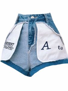 High Waist Denim Shorts Womens Summer Hot Pants Big Pocket Personality Design Casual Fashion Light Blue Jeans Short Skirts