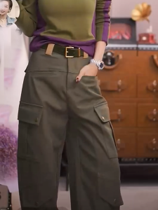 American Style Loose Wide Leg Workwear Pants High Waist Autumn Winter New Vintage Versatile Drapey Straight Long Trousers Trendy plus Size Womens Pants