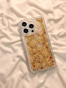 New Year Wealth Gold Foil Flowing Sand OPPO Reno9 Silicone Phone Case Full Cover Anti-Fall for Reno5/6 K10/7/8 Pro+ 12/4 SE Womens Style