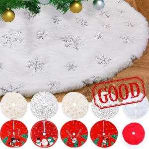 🎄Ready Stock🎄4pcs Short Plush Christmas Tree Skirt Xmas Trees Skirts Base Cover Snowflake Santa Claus Snowman Pattern Home Party Xmas Decoration