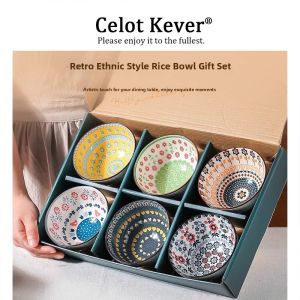 Retro Chinese Style Ceramic Rice Bowls and Dishes