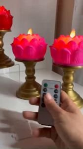 Đèn thờ nến hoa sen điện tử trang trí ban thờ phật giáo ban thờ thần tài ông địa chạy pin sử dụng điều khiển từ xa