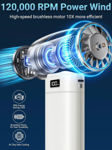 Turbo Fan 90000RPM Blower Dust Cleaner 6-Speed 8000mAh Cordless Handheld High Speed Air Duster for Cleaning PC Car