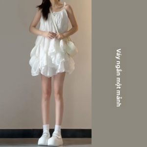 PEIZIXUAN | Đầm Hè Dây Đai Trắng Phong Cách Pháp