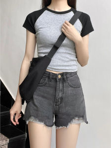 Smoky Gray Ripped High Waist Denim Shorts Womens Summer New Arrival Plus Size Plus Size Ladies Slim Looking Cover A- line Wide-Leg Hot Pants