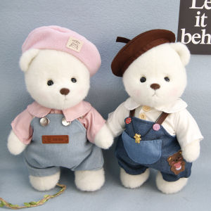 Medium Size Teddy Bear Outfit with Overalls And Hat Denim Joints Bear Clothes Replacement Doll Costume Cotton Doll Clothes