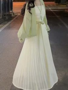 Váy Xếp Ly Hanfu Phong Cách Song Dynasty Có Dây Đeo Vai Và Tay Áo Máy Bay Cho Nữ Bộ Đồ Mùa Hè 2025 Váy Nửa Thân Trên Hanfu Cổ Điển