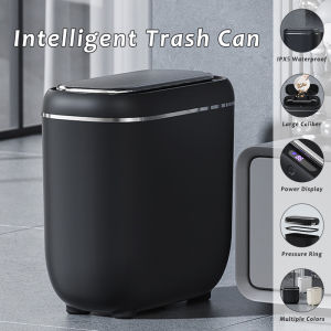 Plexor Bathroom Slim Trash Can with Automatic Touchless Lid 14L Smart Small Plastic Trash Bin with Double Barrel Intelligent Sensor Motion Garbage Can Narrow Waterproof Trash Bin for Bedroom Office Living Room