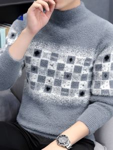 ROMON | Lormen Mens Thickened Half High Collar Sweater Casual Fashion Winter Warm Knitted Shirt Mink Velvet Loose Fit Urban Style