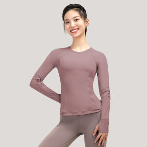 Fall Yoga Top Long Sleeve Pilates Training Wear with Chest Pad Belly Covering Slimming High-End Beautiful Sportswear