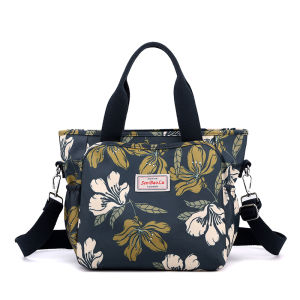 Ladies Large Capacity Nylon Tote Bag Floral Print Handbag Crossbody Bag Mom Bag Soft Handle Retro Artistic Style Casual Leisure