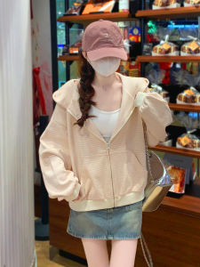 SUHUIQIAN | Pinker Striped Long-Sleeved Zip Hoodie Lightweight Outwear