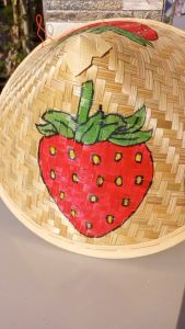 Caping petani motif gambar strawberry - topi caping lukis buah buahan - topi karakter anak