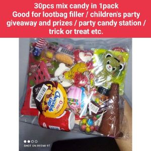 30pcs mix candy in 1pack ( mallow  lollipop  gummy  candy  chocolate ) Good for lootbag filler / childrens party giveaway and prizes / party candy station / trick or treat etc.