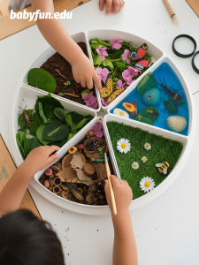 Babyfun Montessori Sensory Bin Open Play Material Kit Divided Tray Scene Building Toys for Children above 3 Years Old