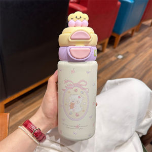 Cốc Nước Giữ Nhiệt Dễ Thương Cho Trẻ Em Cốc Nước Giữ Nhiệt Hai Lớp Dùng Cho Học Sinh Đi Học Cốc Nhựa PP Có Nắp Đựng Nước 550ml