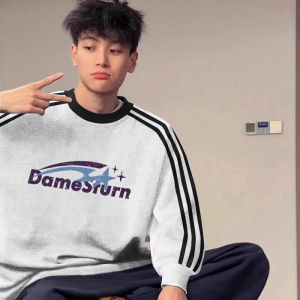 เสื้อฮู้ดคอกลมแขนยาวทรงหลวมสำหรับผู้ชาย ฤดูใบไม้ผลิและฤดูใบไม้ร่วง เสื้อผ้าทำงานสไตล์วัยรุ่น แบรนด์ INS แฟชั่น