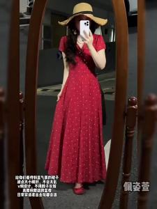 PEIZIXUAN | Đầm Hoa Đỏ Elegance Mặc Đi Biển