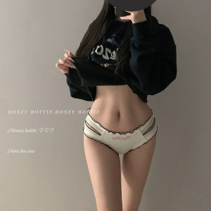 Hottie หวาน ใส่สบาย ผ้าฝ้าย สามเหลี่ยม กางเกงชั้นในหญิง ระบายอากาศได้ดี ต่ํา เอว ชุดชั้นในสําหรับเด็กผู้หญิง นุ่ม Pure Color โบว์ Detail