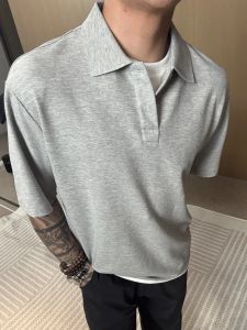 Áo Thun Polo Giả Hai Mảnh Màu Xanh Lam Dành Cho Nam Mùa Hè Cổ Polo Tay Lửng Phong Cách Lười Biếng Chất Liệu Cotton Polyester