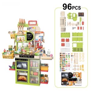 Luxury Pretend Play Kitchen Set with Light Music Mist Spray & 96PCS Cooking Accessories for Kids