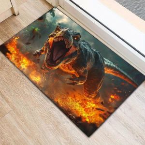 VIKAMA Tyrannosaurus Rex Theme Rug 3D Flame Print Design Ideal for Living Rooms Creates Home Theater Decor Effect.
