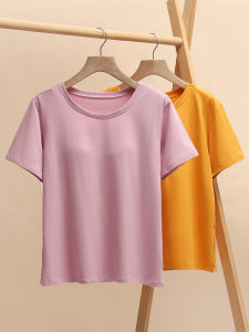 Pure Cotton Sleepwear Top with Chest Pad Loose Fit Short Sleeve Summer Thin Home Clothes round Neck Solid Color Womens T-shirt