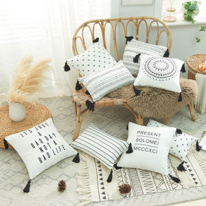45x45cm Cotton Canvas Tassel Bohemian Style Throw Pillowcase Fashion Home Decoration Cushion Cover (without Core)