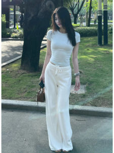 YUEZHONGWEI | American Style Short Sleeve Round Neck Striped T-Shirt Women Summer Slim Fit Short Length Top Comfortable Breathable Casual Wear