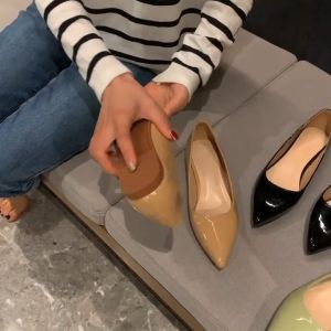 Newland Plus Size Flat Shoes Minimalist Womens Shoes Shallow Mouth Pointed Shoes Casual Comfortable Korean Fashion OL Patent Leather Flat Shoes Size 34-44